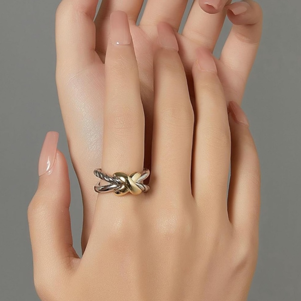 NEW Cross Cable X Band Ring 18K Gold Plated Gold & Silver Mixed Metals